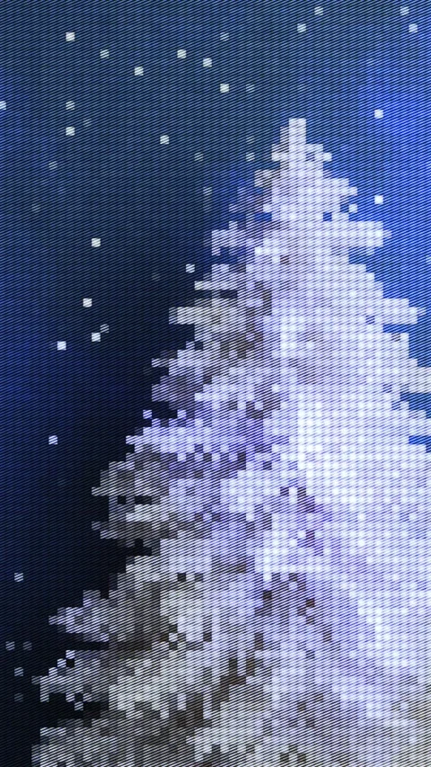 Pixel Art Snow Covered Tree Winter Night Background Stock Footage 347886563
