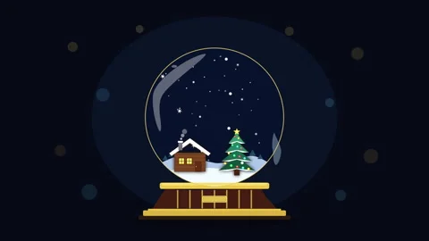 Pixel art snow globe animation with cabin and tree in winter landscape Stock Footage 346552491