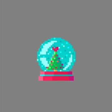 Pixel art snow globe Stock Illustration
