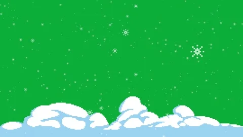 Pixel Art Snowfall on Green Screen. Animated Winter Background with Snow Drifts. Stock Footage 323584921