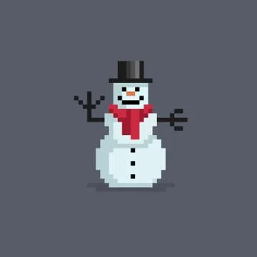 Pixel art snowman in hat. Stock-Illustration