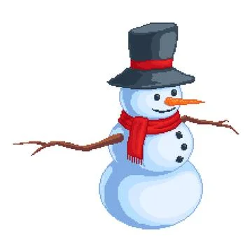 Pixel Art Snowman Isolated on White イラスト素材