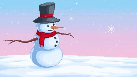 Pixel Art Snowman Winter Snowfall Animation Stock Footage 320615317