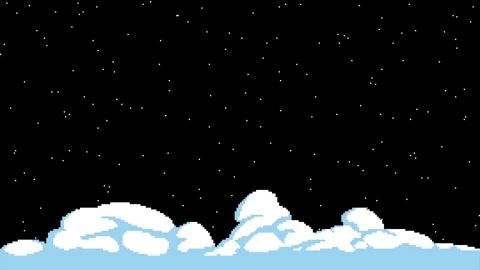 Pixel Art Snowstorm Loop on Black. Minimal Winter Scene with Snow Drifts. Stock Footage 326194633
