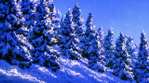 Pixel Art Snowy Forest Winter Mountain Landscape 库存影片 343260250