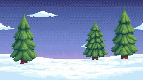 Pixel Art Snowy Pine Landscape with Seamless Looping Cloud Animation Stock Footage 321487852