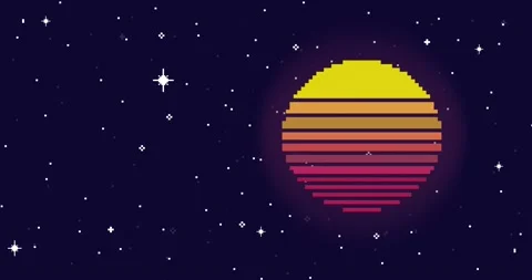 Pixel art space animation. Planet, stars, space. Pixel art 8 bit vector game ret Stock Footage 204782317