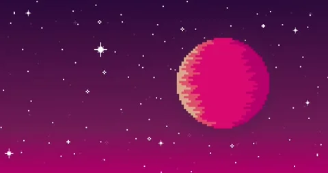 Pixel art space animation. Planet, stars, space. Pixel art 8 bit vector game ret Stock-Footage 204782724