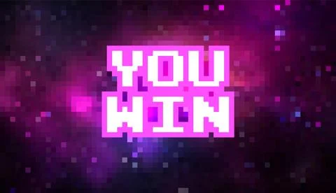 Pixel art space background with message You Win Illustrazione stock