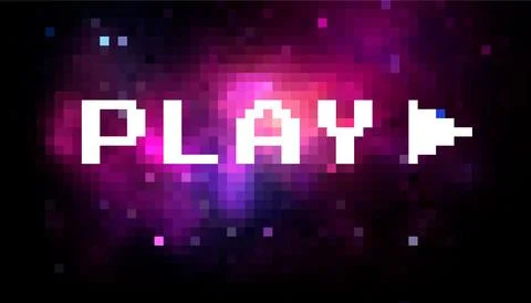 Pixel art space background with message Play Stock Illustration