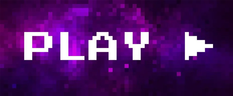 Pixel art space background with message Play Stock Illustration