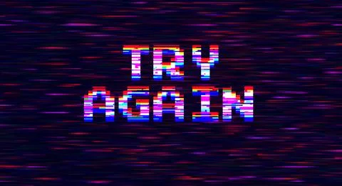 Pixel art space background with message Try Again Stock Illustration