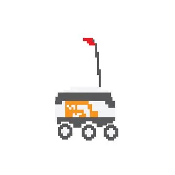 Pixel Art Space Mars Rover with Red Flag Icon Stock Illustration