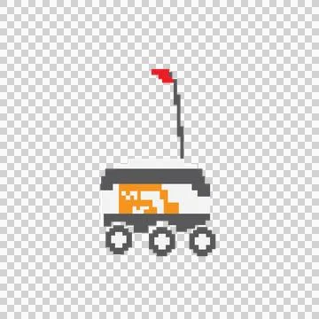 Pixel Art Space Mars Rover with Red Flag Icon Stock Illustration