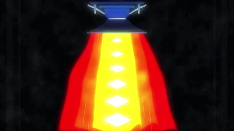 Pixel art spaceship engine with glowing red and yellow downward thrust Stock Footage 347248793