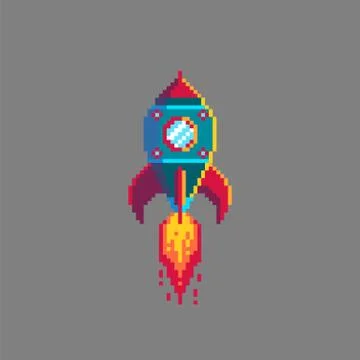 Pixel art spaceship rocket launch. Stock-Illustration