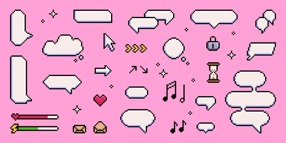 Pixel art speech bubble collection Ilustração Stock