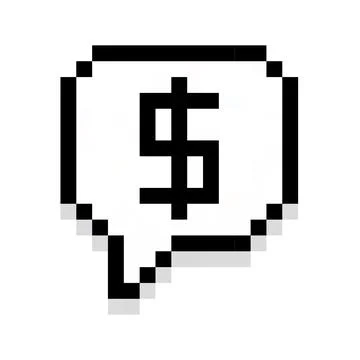 A pixel art speech bubble with dollar sign icon, retro 8-bit style. Suggests イラスト素材