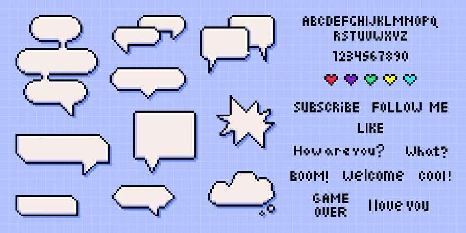 Pixel art speech bubble set with font イラスト素材