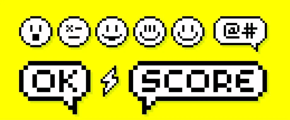 Pixel art, speech bubble set, smile for game UI Stock Illustration
