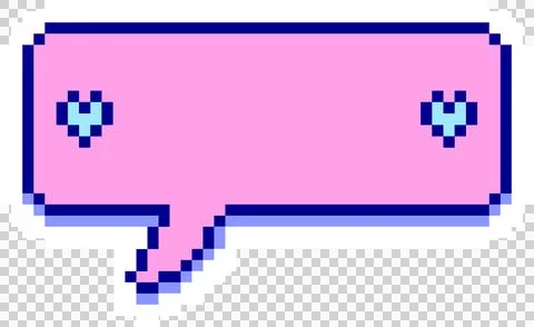 Pixel art speech bubble is showing pink, blue border, shadow, cyan hearts on Stock Illustration