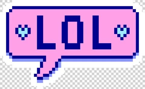 Pixel art speech bubble is showing LOL text with cyan-blue hearts on transparent Stock Illustration