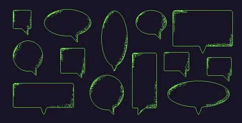 Pixel art speech bubbles. 8 bit text boxes with dithering. Rectangle and round Stock Illustration