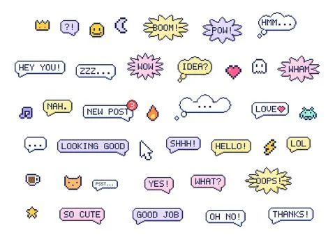 Pixel Art Speech Bubbles And Icons Ilustração Stock