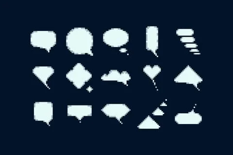 Pixel art speech bubbles, chat boxes, dialogue balloons, and message icons Stock Illustration