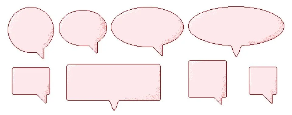 Pixel art speech bubbles. Pink coquette 8 bit text boxes set. Rectangle and Stock Illustration