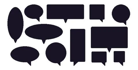 Pixel art speech bubbles simple silhouette. 8 bit text boxes set. Rectangle and Stock Illustration