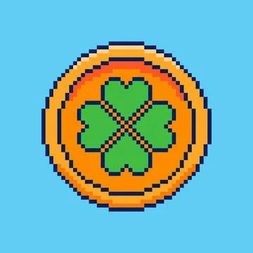 Pixel art St Patrick Day Lucky Coin game asset design Stock Illustration