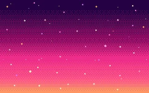 Pixel art star sky at sunset time. Stock Illustration
