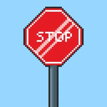 Pixel art Stop Sign Traffic game asset design Stock Illustration
