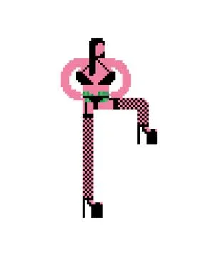 Pixel art stripper dancing on pole. Retro 8-bit erotic dancer in high heels.. Stock Illustration