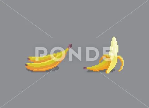 Pixel art style banana illustration isolated on gray background ...