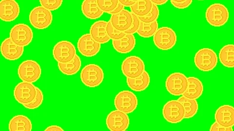 Pixel art style bitcoin falling down on green screen background 库存影片 152422094