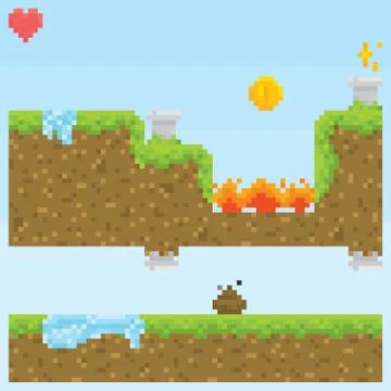 Pixel art style game level vector assets objects Stock Illustration