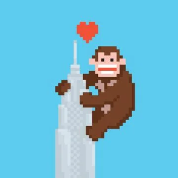 Pixel art style gorilla on a skyscraper vector Ilustración de archivo