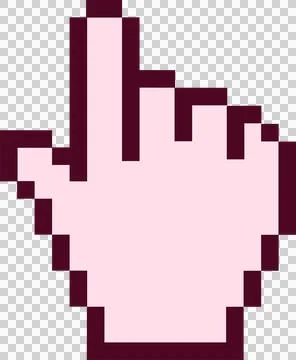 Pixel art style hand cursor pointer icon is floating on transparent background, Illustrazione stock