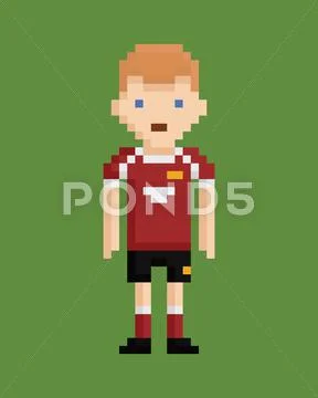 Pixel Art Style Illustration Shows Soccer Player In Red And White Uniform On Green Background Stock Images Page Everypixel