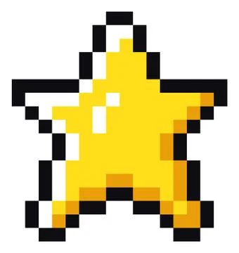 Pixel art style isolated vector star for retro game. Shiner golden object, pixel Stock Illustration