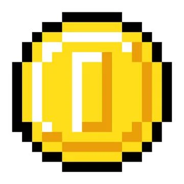Pixel art style isolated vector coin for retro game. Shiner golden coin, pixel イラスト素材