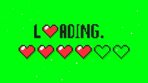 Pixel Art Style Loading Bar with Heart Icons on Green Screen Stock Footage 336617646