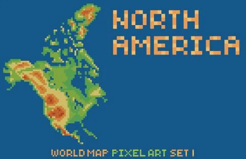 Pixel art style map of north america, contains relief continent and islands 스톡 일러스트