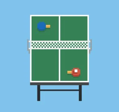 Pixel art style ping pong and rackets sport table playground green vintage game Stock Illustration