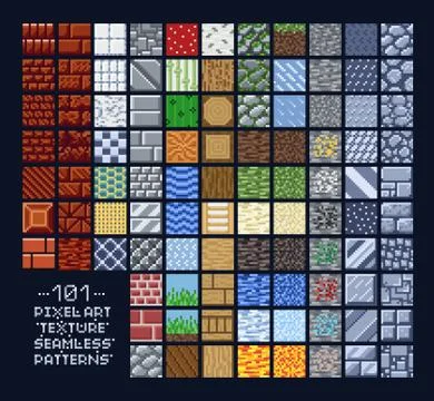 Pixel art style set of different 16x16 texture pattern sprites - stone, wood Stock Illustration