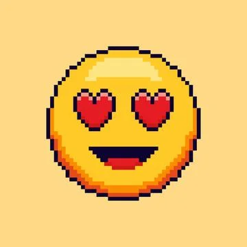 Pixel art style Smiling Face with Heart Eyes design Stock Illustration