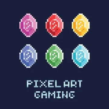 Pixel art style vector illustration set - diamonds of different colors Stock Illustration