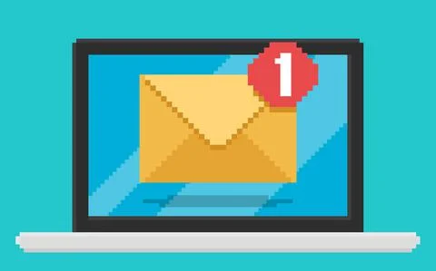 Pixel art style vector illustration of email count number on laptop screen Stock Illustration